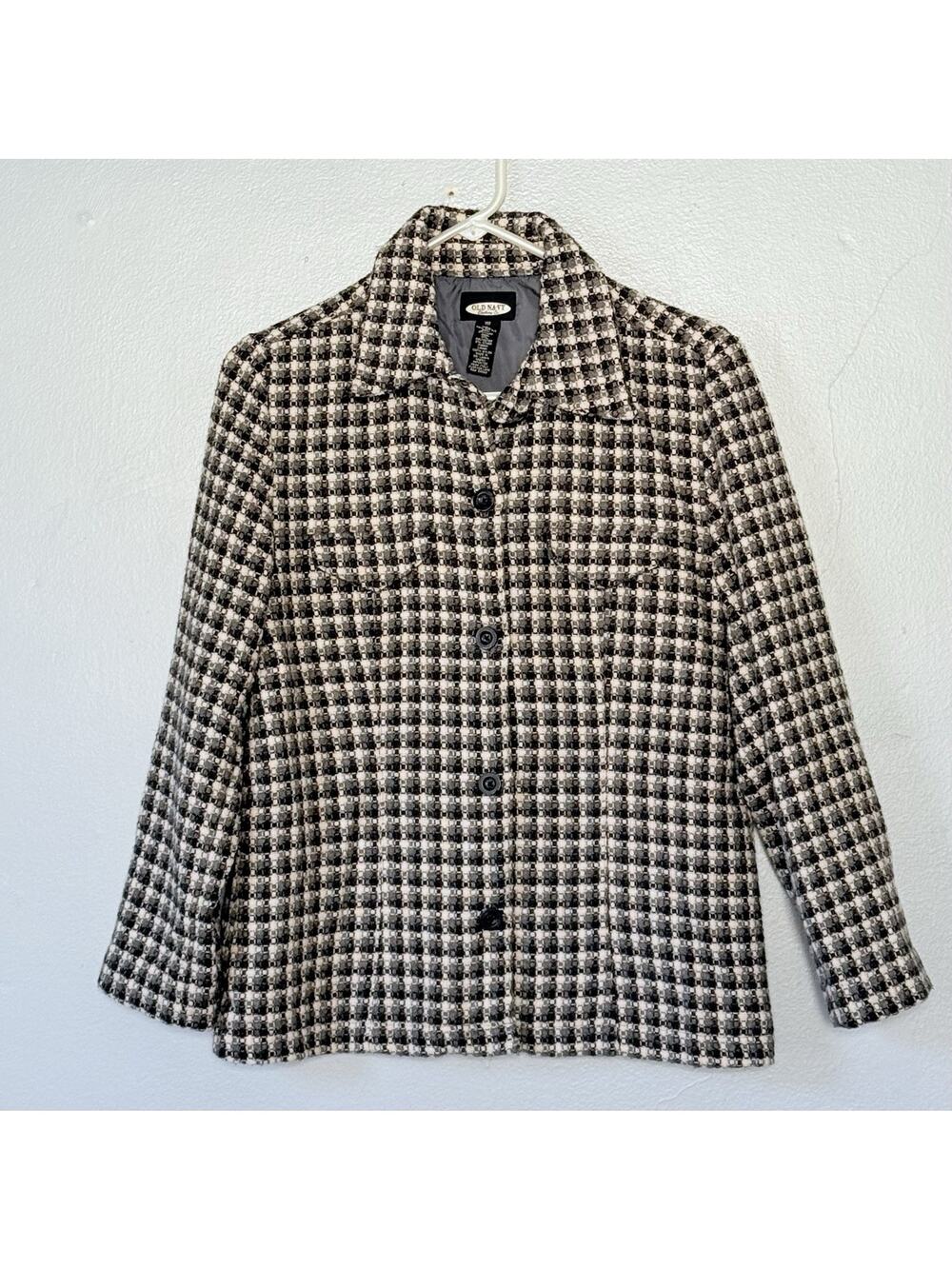 Old Navy VINTAGE Tweed Jacket Womens Medium Gray Button Front Lined Preppy Y2K